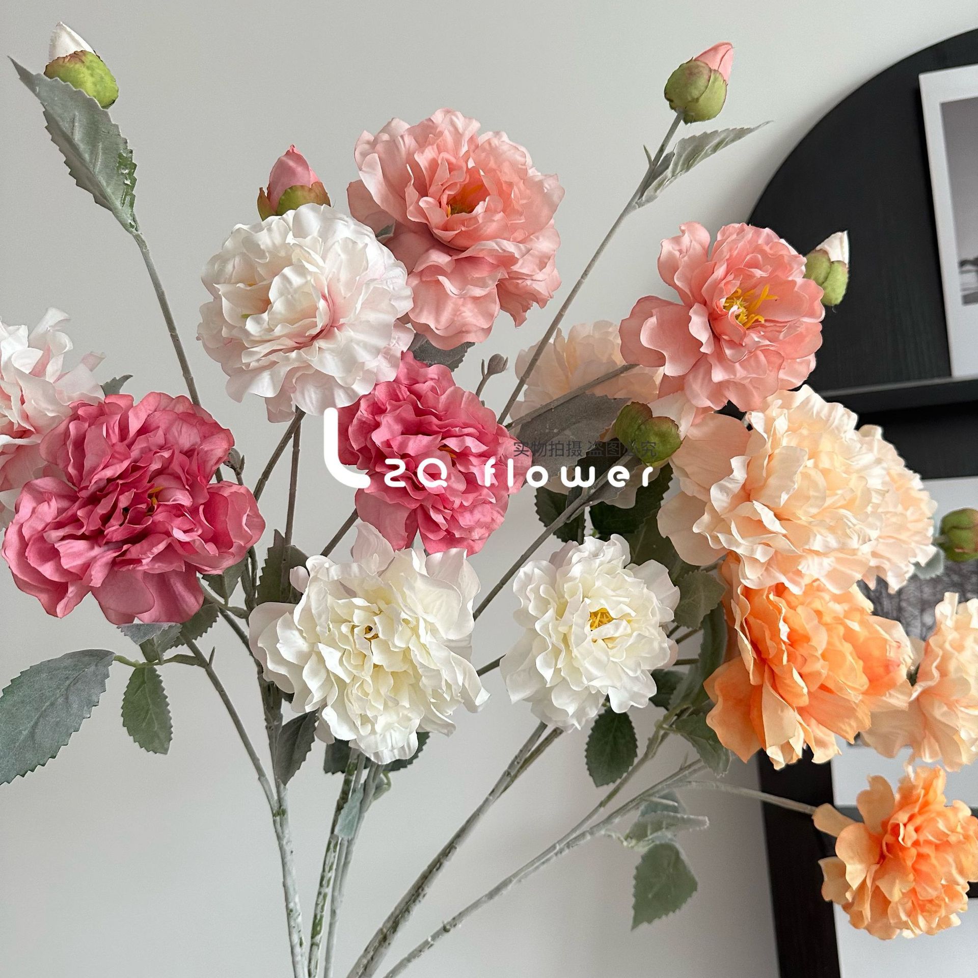 3 머리 모란 모란 3 머리 모란 고급 현실적인 시뮬레이션 꽃 가정 장식 꽃다발 결혼식 꽃꽂이 사진 소품