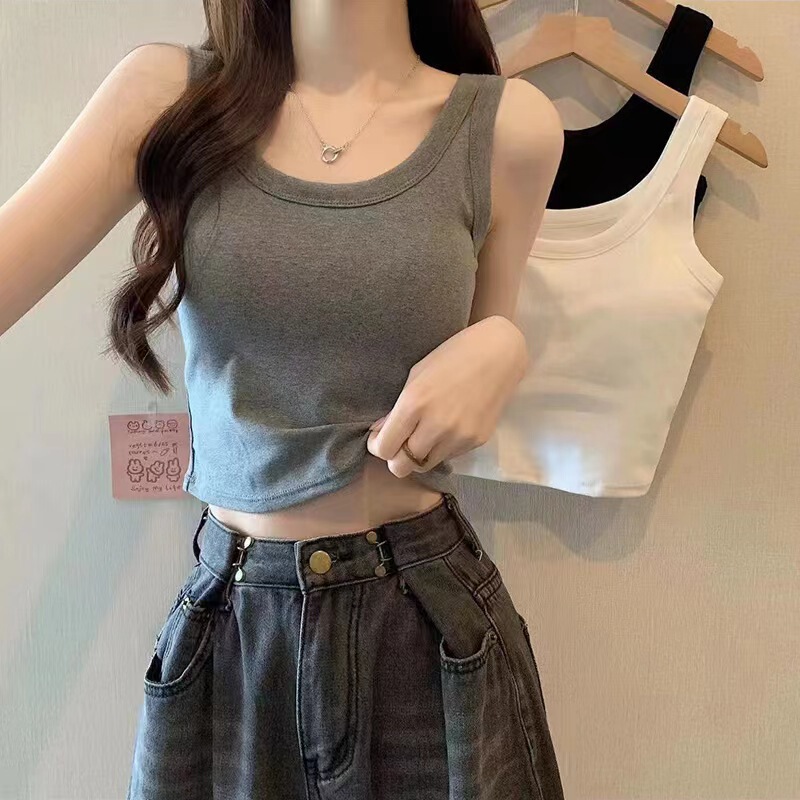 Korean style spring and summer cotton sling vest with chest pad fixed Cup upper support outer wear inner sleeveless top for women Wholesale
