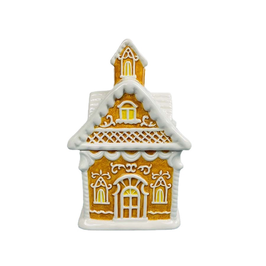 <工厂定制JOK》圣诞节房子造形陶瓷饼干罐 COOKIE JAR