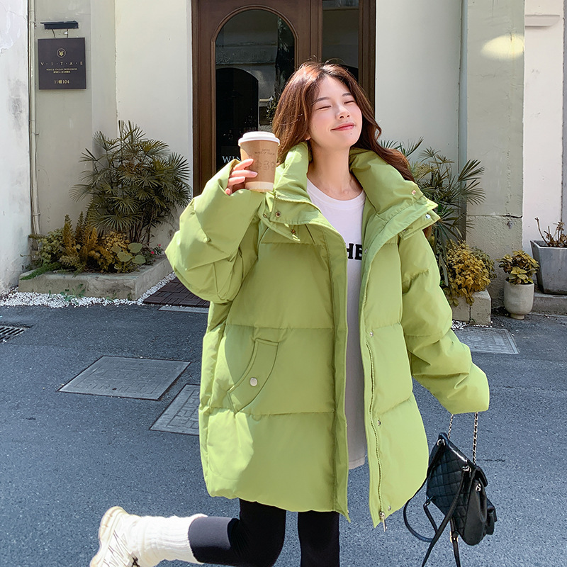 实拍氛围感穿搭绿色棉服2025冬款时髦精小个子宽松加厚连帽面包服