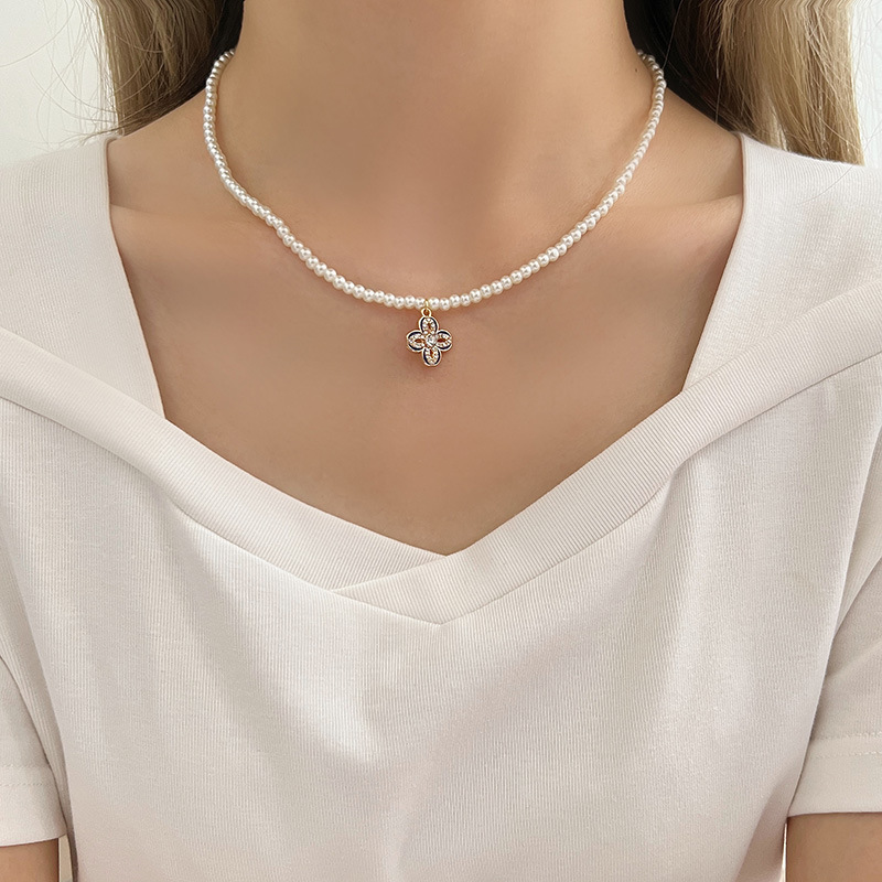 Shijia パールネックレスレディースニッチライトラグジュアリーデザインハイエンドファッション気質鎖骨チェーンネックレスセーターチェーンビーズチェーン|undefined