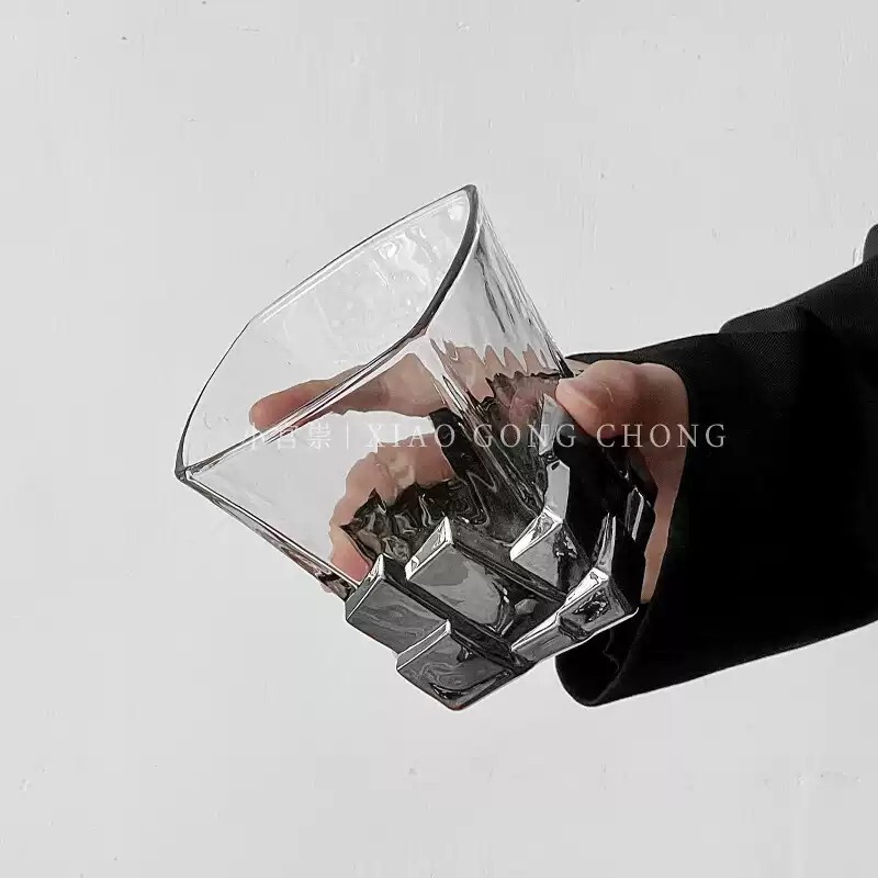 太空银冰块杯艺术感限定酒杯创意轻奢玻璃杯高级感水杯子威士忌杯|undefined
