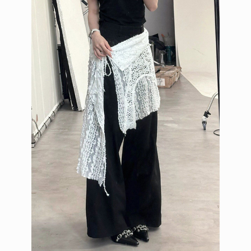 鏤空花邊圍裙春季新款小英搭網紗裙層次感辣妹白色提花半身裙搭配