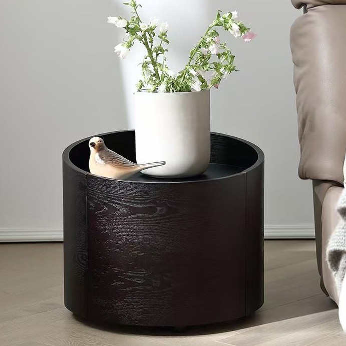 Italian Minimalist Bedside Cabinet Modern Minimalist Designer High-End Solid Wood Round Bedside Storage Cabinet New Style