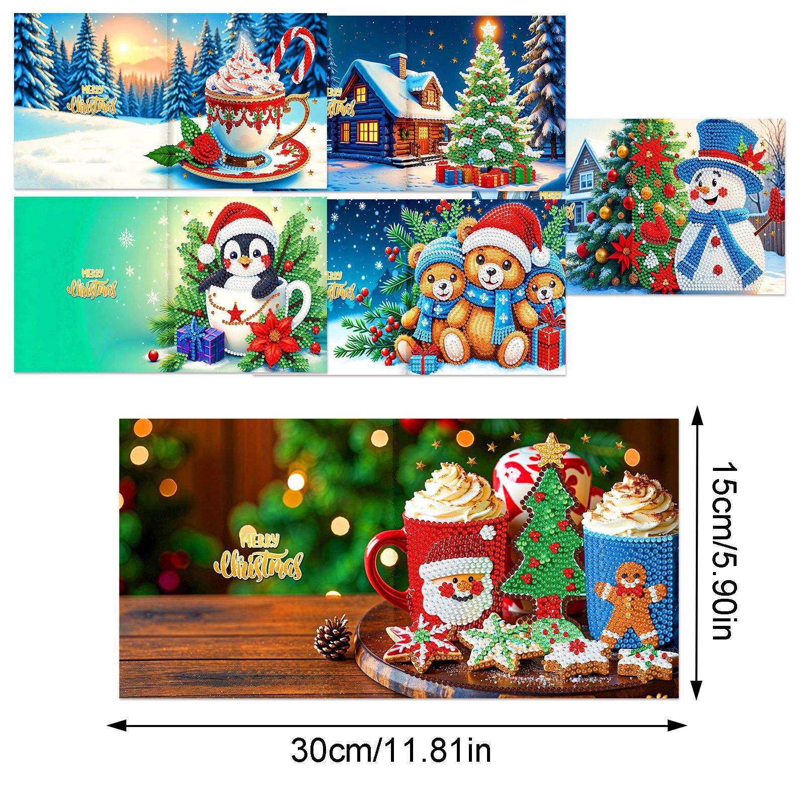 Explosiones transfronterizas de Navidad multiserie de tarjetas de felicitación puntuales hechas a mano 9 conjuntos de sobre de diamante 6 conjuntos de dibujos animados