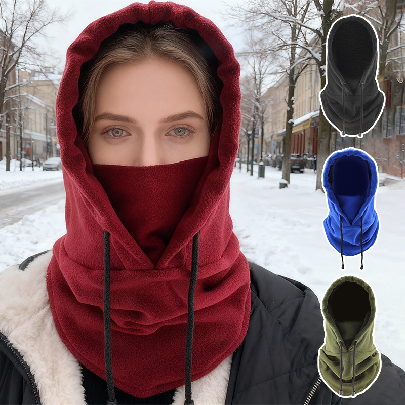 Fleece Thermal Hat Cycling Hat Winter Windproof Hat Men's Outdoor Sports Neck Scarf Cold-Proof Thickeneded Hood One-Piece Mask