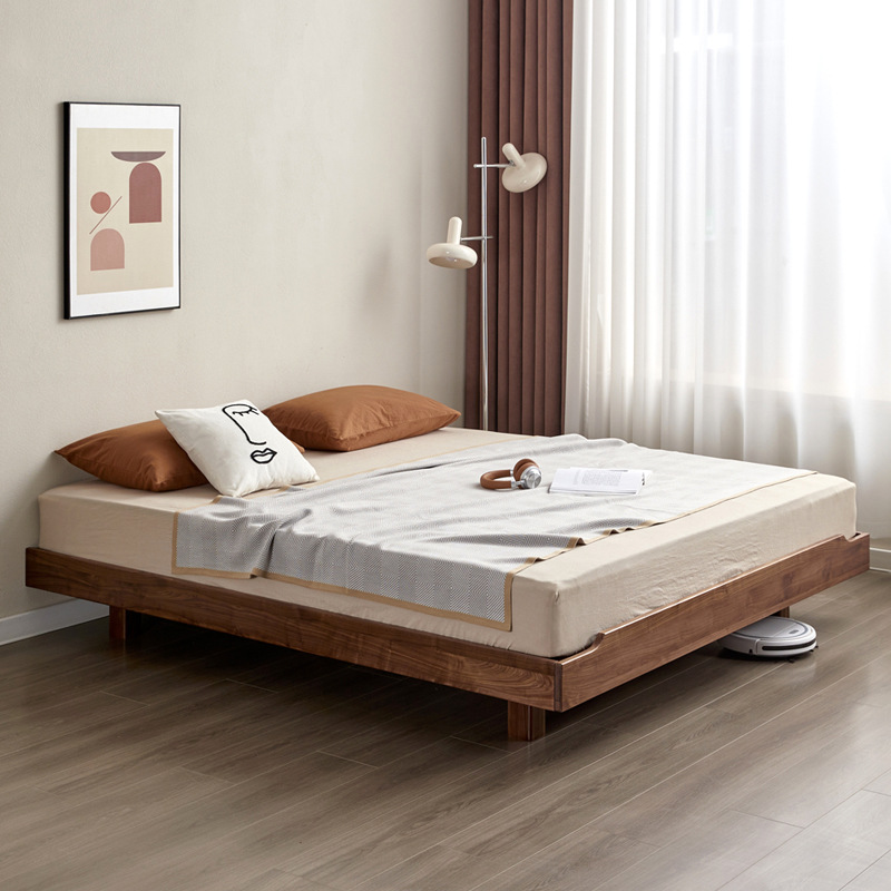 North American Black Walnut Suspended Bed Without Bedside Bed Tatami Bed Bedroom Bed All Solid Wood Bed Frame Log Low Bed