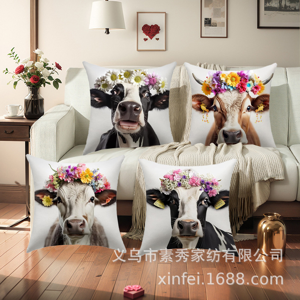 Transfronterizo amazónico Xiyin yak highland ganado animal sofá sala de estar respaldo decoración almohada abraza almohada cubierta de cojín image 5