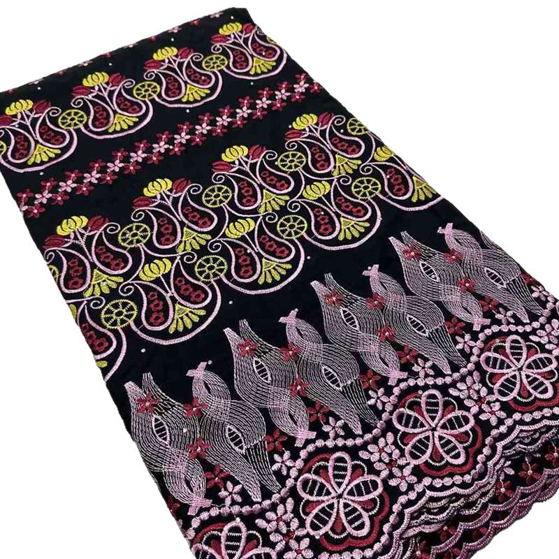 Nigerian Swiss Cotton Stage Wedding Banquet Dress Embroidered Lace Rhinestone Fabric Cotton Layfa