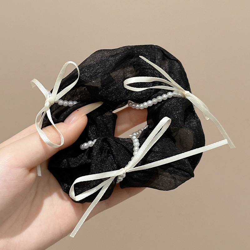 Correa para el cabello de intestino grueso francés fresco para mujer, lazo de perlas de alta calidad, cuerda para el cabello, cuerda para la cabeza, tocado de goma