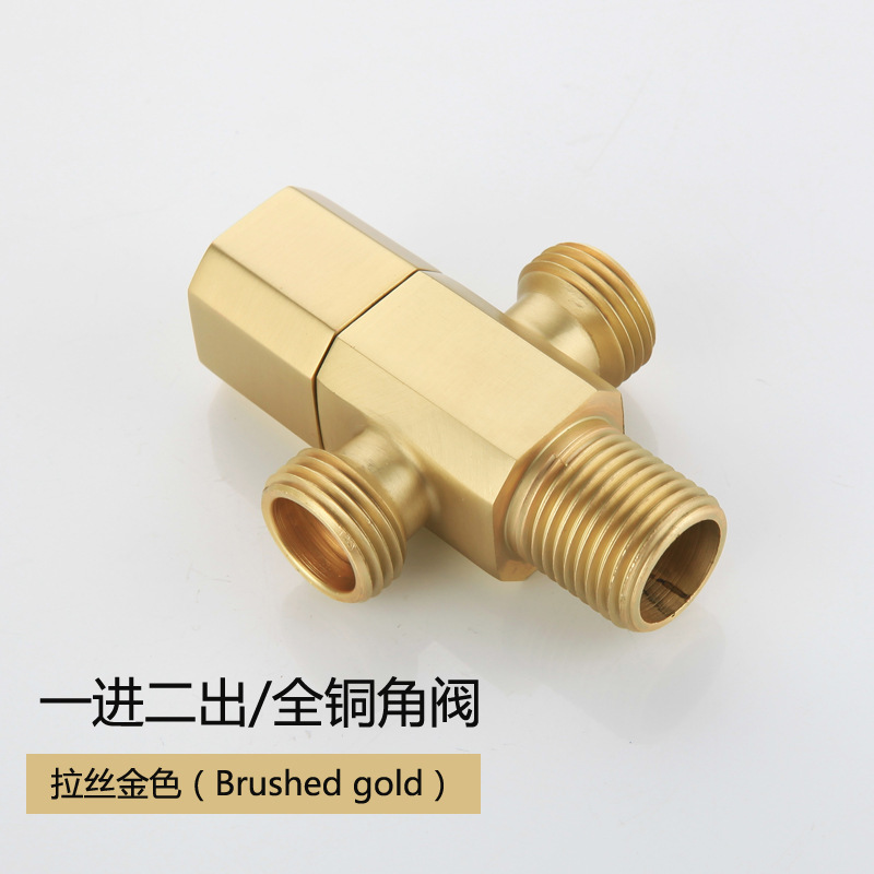 Full copper one-in-two-out titanium rose gold thick angle valve cold and hot water universal water shut-off valve copper angle valve faucet