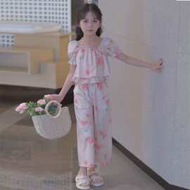 女童套装两件套时尚洋气2026新款时髦女孩上档次儿童碎花短袖裤子