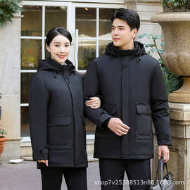 职业装羽绒棉衣外套男女同款修身冬工作服黑色商务通勤款轻便棉服