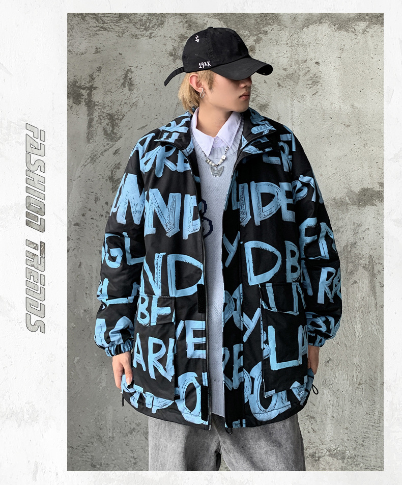 Men's Cotton Jacket With Letter Print Stylish Winter Coat_voghion.com