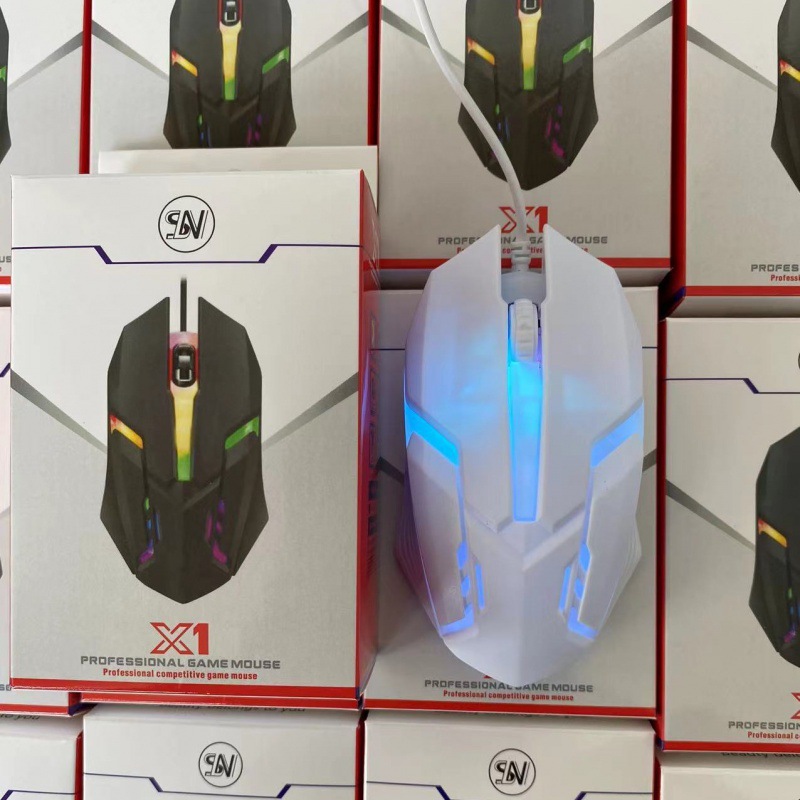 Stock listo del fabricante, venta al por mayor, popular, colorido, luz de respiración, ratón USB X1, ratón luminoso con cable, equipo de deportes electrónicos