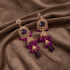 Fashionable retro long earrings, small bell, micro incrustation, Thailand, with gem