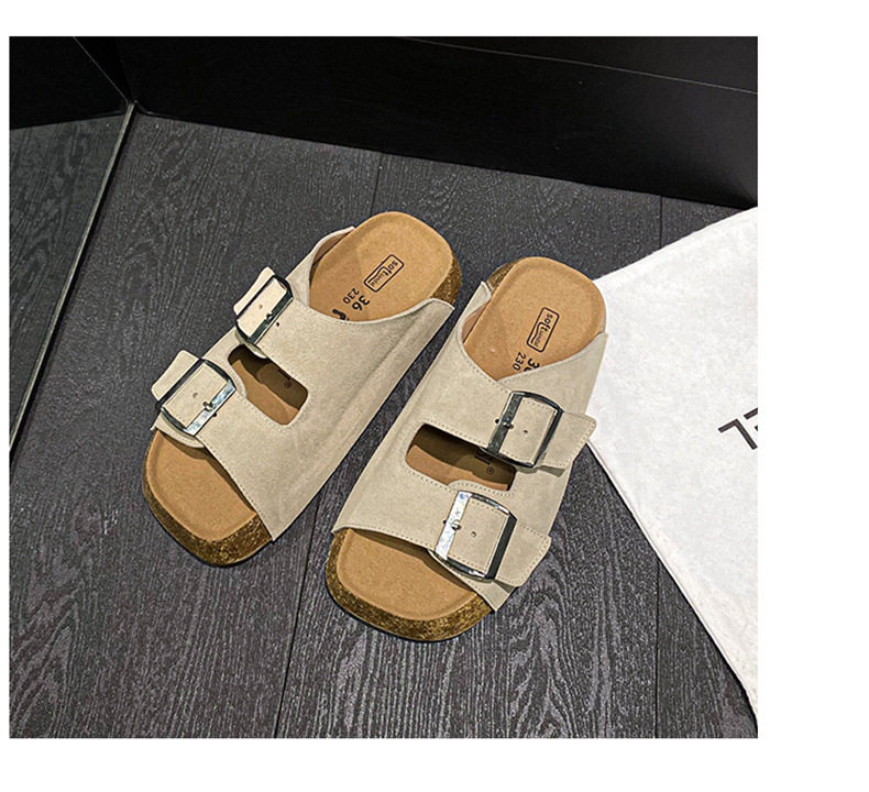Dép sandal nữ quai ngang khóa cài cổ điển đế dày, mũi vuông, đi ngoài — Màu bạc, Màu mơ chi tiết 22