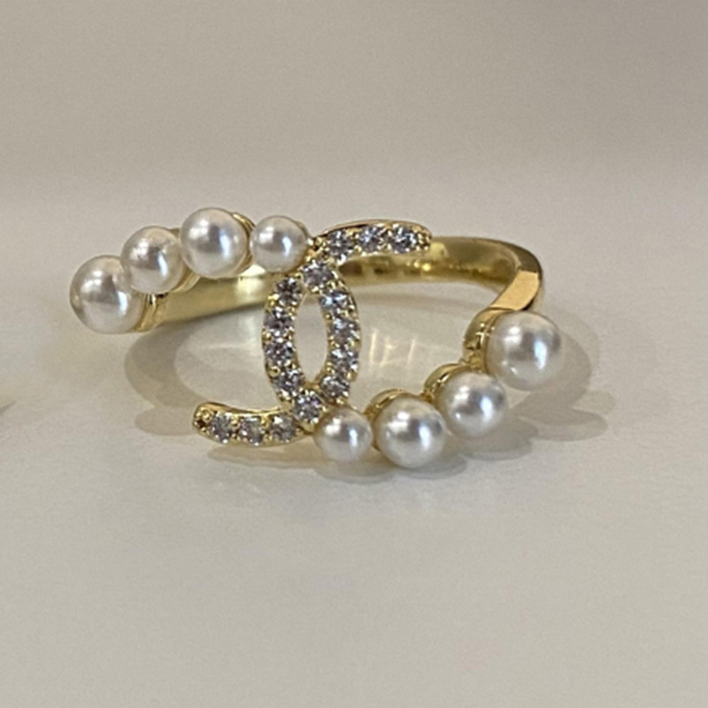 Diamond C-Shaped Cross Pearl Ring Image 5