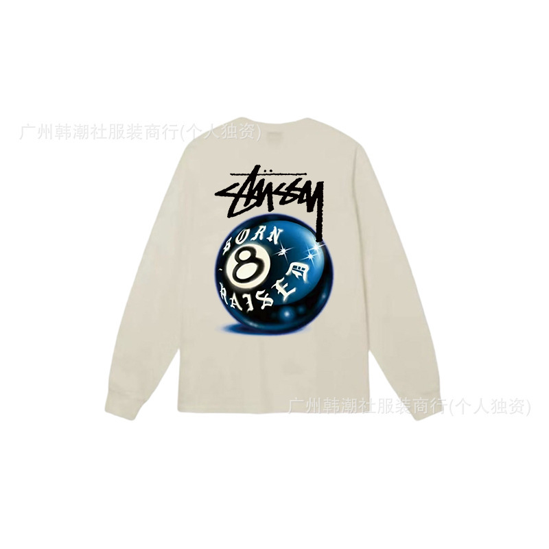 25S跨境斯图西长袖印花t恤美式潮牌STUSSY圆筒布休闲宽松男女同款|undefined