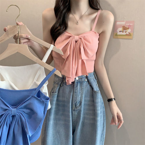 White bow small camisole for women to wear summer new style unique sleeveless sexy hottie bottoming top