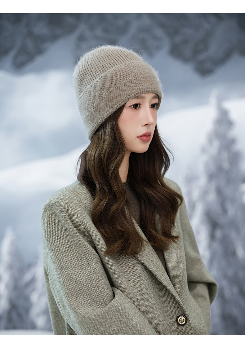 Japanse stijl voor vrouwen, herfst en winter, veelzijdige, dikke, warme, koudebestendige gebreide muts, afslankend voor het gezicht en de oren_voghion.com