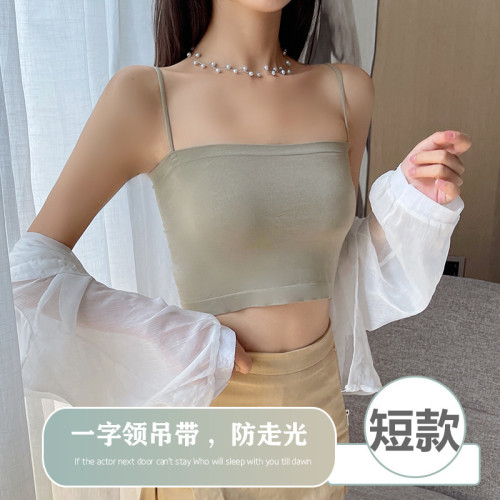 Short beautiful back camisole women's summer inner wear knitted outer bra with breast pads one-piece bottoming sexy top