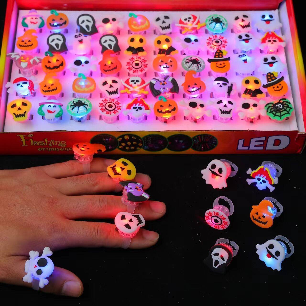 Halloween Glowing Flash Badge Children's Gift Pumpkin Skull Small Toy Glowing Ring Ghost Festival Dress up