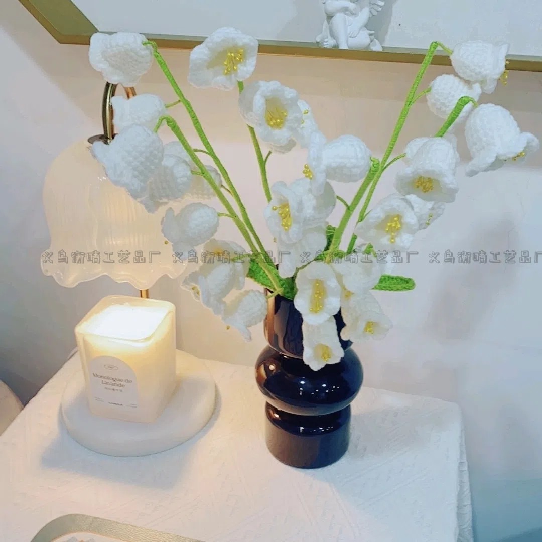 Lily tejido a mano acabado rosa Lily Tulip flor artificial lana ramo regalo