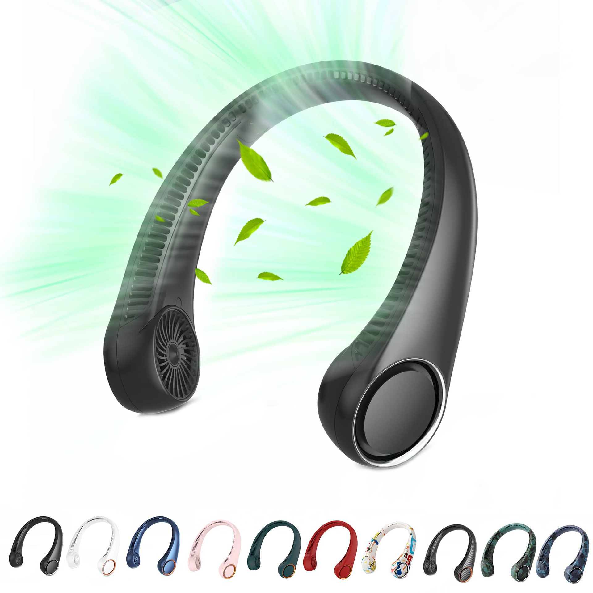 Ventilador de cuello portátil recargable sin aspas, modelo universal para aficionados al deporte, ideal para regalo.