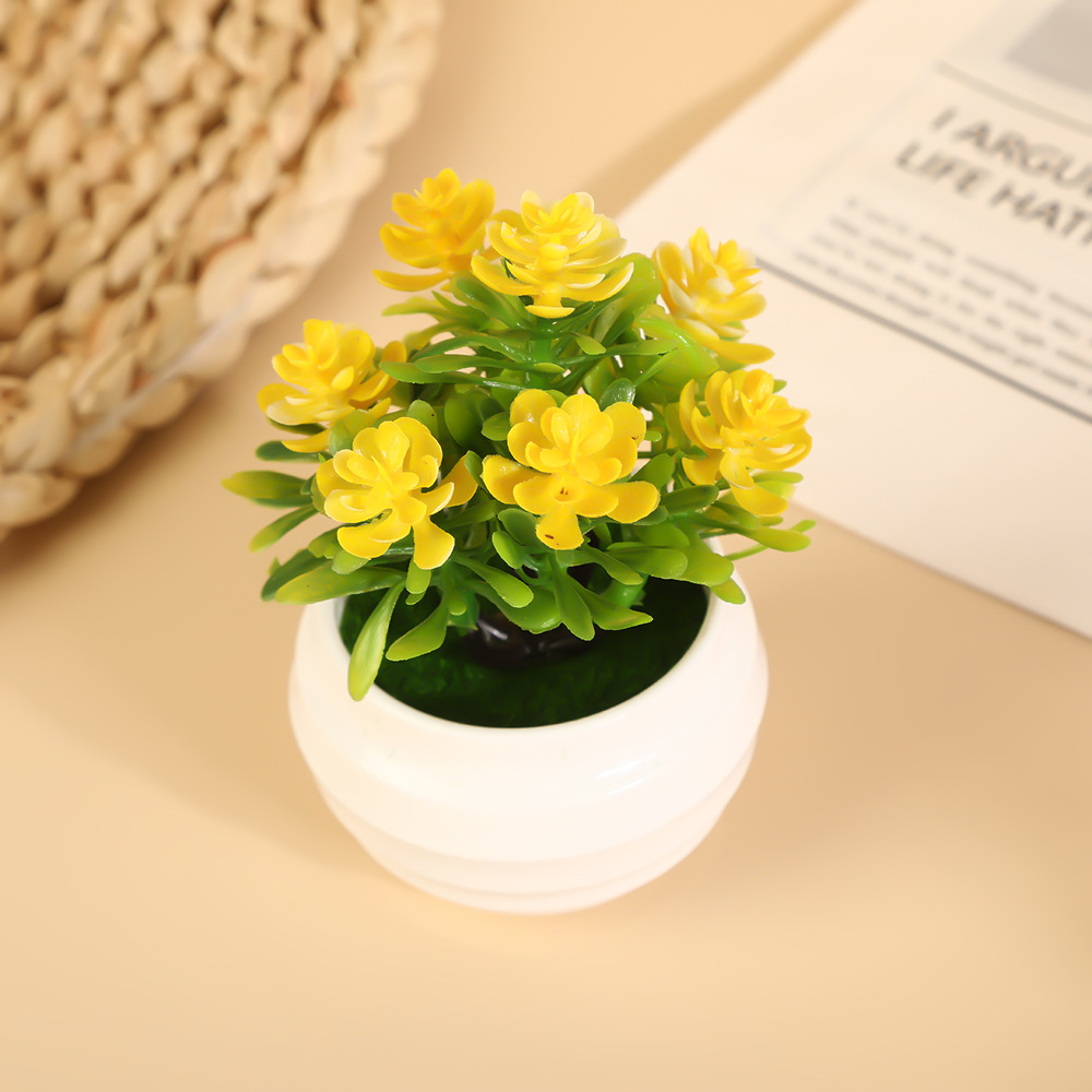 Simulación europea 7 flores de loto bonsai decoración interior de oficina flores falsas en maceta casa sala de estar decoración de escritorio verde