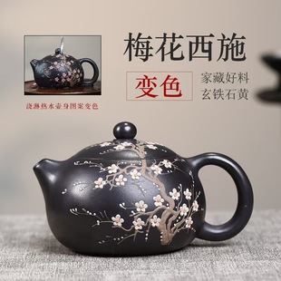 Color-Changing Plum Blossom Xishi Pot Yixing Authentic Purple Sand Pot Original Mineral Black Iron Stone Yellow Household High-End Teapot Tea Set Gift