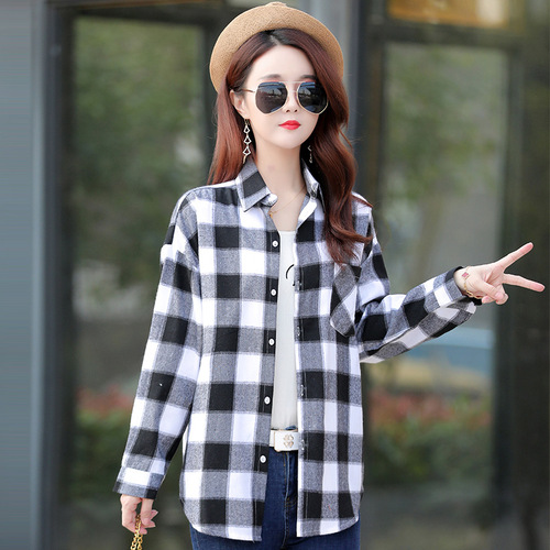 Women's Korean Slim Shirt Spring New Fashion Versatile Trendy Plus Size Women's Plaid Shirt Women's Jacket