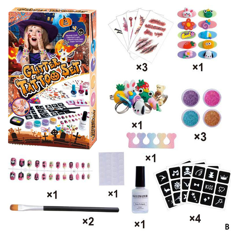 Cross-Border Hot Selling Christmas Halloween DIY Girl Tattoo Stickers Nail Polish Jewelry Holiday Event Gifts Amazon