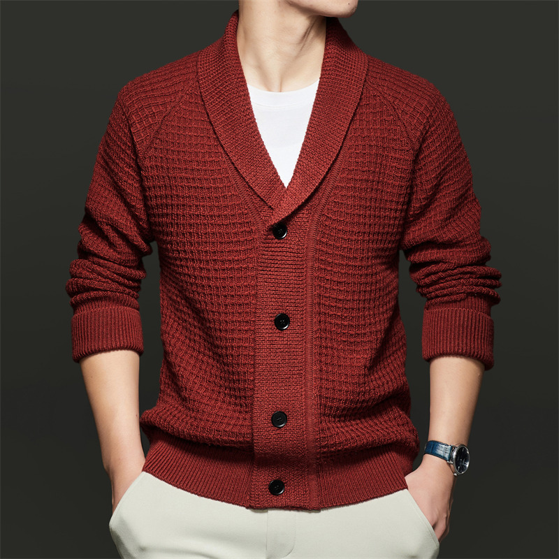 皮尔丹男士开衫秋冬季外穿韩版中青年休闲潮流纯羊毛针织衫毛衣