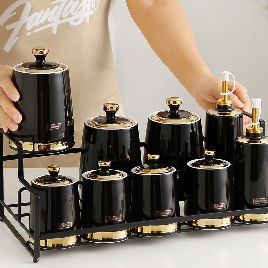 Cocina de lujo nórdico condimento tarro traje personalizado hogar sal condimento combinación engrasador condimento botella cerámica almacenamiento