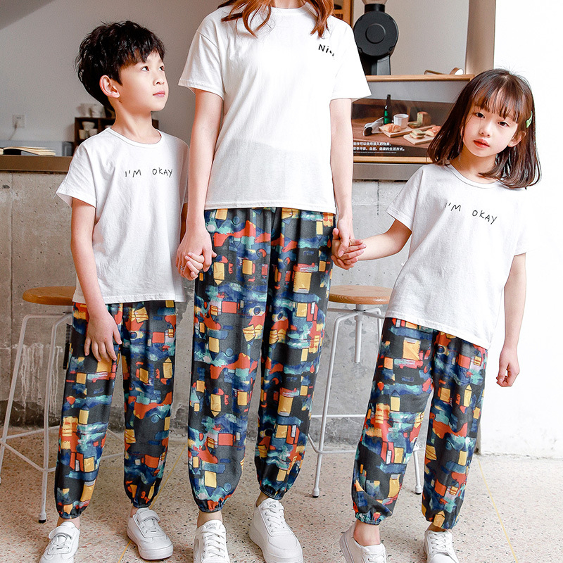 Nuevos pantalones a prueba de mosquitos para niños de verano Pantalones para padres e hijos pantalones a prueba de Mosquitos de algodón para niños Pantalones anchos para niñas bloomers algodón seda