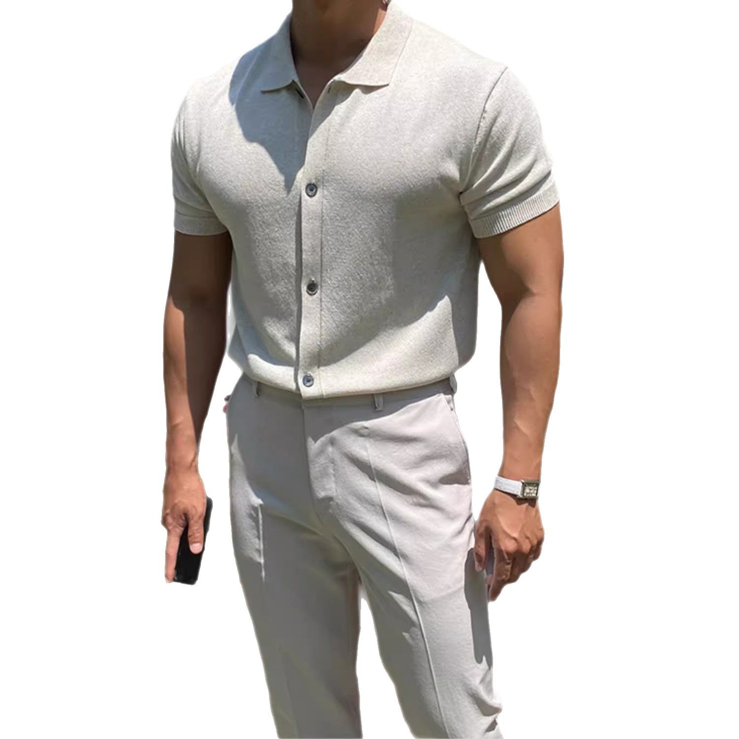 Verano nuevo estilo cardigan suéter de manga corta camisa POLO para hombre solapa negocio delgado moda camiseta comercio exterior transfronterizo al por mayor