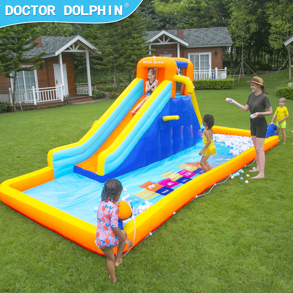 Castillo Inflable Infantil Doctor Dolphin, Pequeño Tobogán Acuático Inflable para Exteriores, Castillo Inflable para Fiestas en Casa