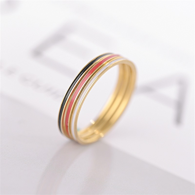 Simple Style Round Stainless Steel Enamel Rings 1 Piece
