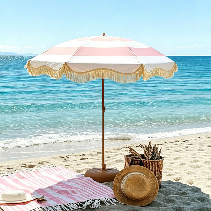 Outdoor striped tassel umbrella, tiltable, popular for stalls, beach sunshade, garden umbrella, courtyard sun protection