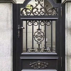 庭院小门别墅花园铝合金栅栏门中式大门单开门电动铝艺门