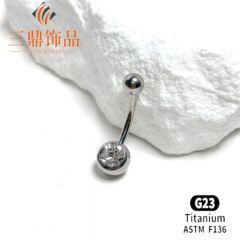 G23鈦合金圓球寶石肚臍釘舌釘外牙彎杆圓球廠家直供人體穿刺飾品