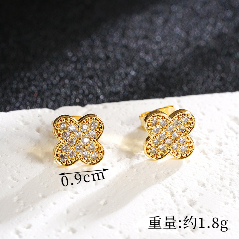 Moda de oro de arena de Vietnam, color de lujo ligero, incrustaciones de diamantes, collar de flores de cuatro hojas, pendientes, joyas transfronterizas para mujeres que no se desvanecen durante mucho tiempo