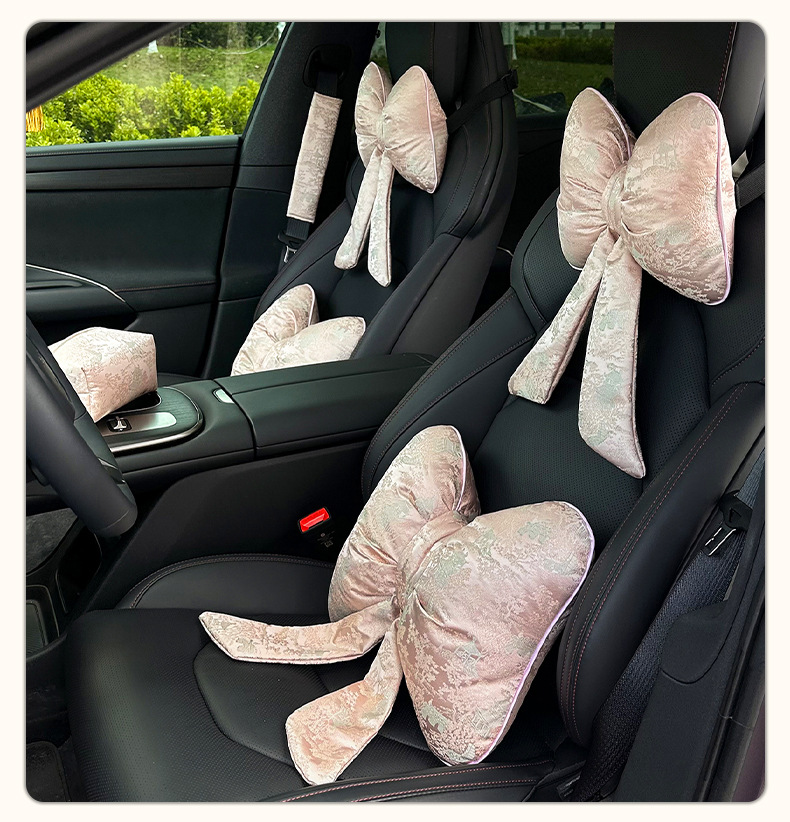 2026 New Model Car Headrest and Lumbar Support, New Chinese Style Creative Car Decorative Pillow with Bow and Ribbon, Car Cushion