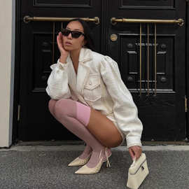 气质名媛小香风编织短款呢外套短裤套装女2025跨境欧美外贸新款