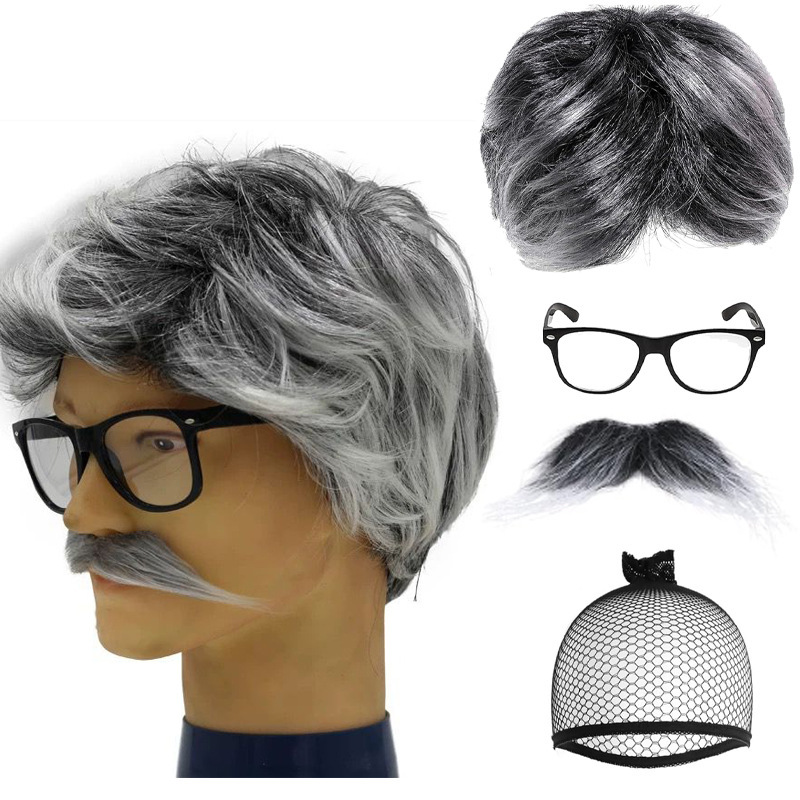 Halloween Cos Grandma Wig Middle-Aged and Elderly Gray Grandma Gray Ball Head Wig Grandpa Wig