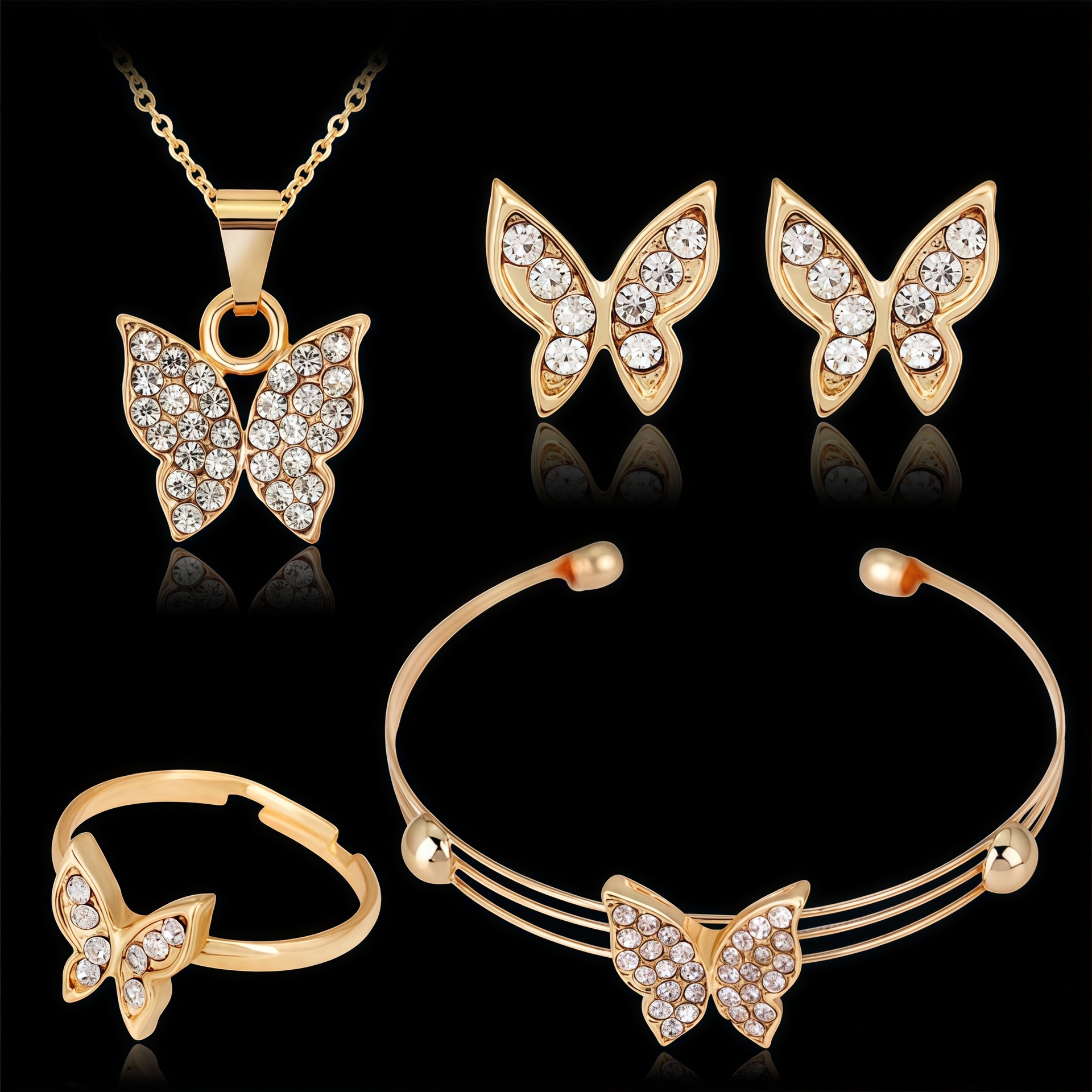 Europe and the United States cross-border selling exquisite jewelry four-piece butterfly necklace earrings ring bracelet suit wholesale