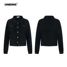 UNBDNS抓毛灯芯绒外套女款秋冬流行翻领复古工装短款黑色上衣开衫