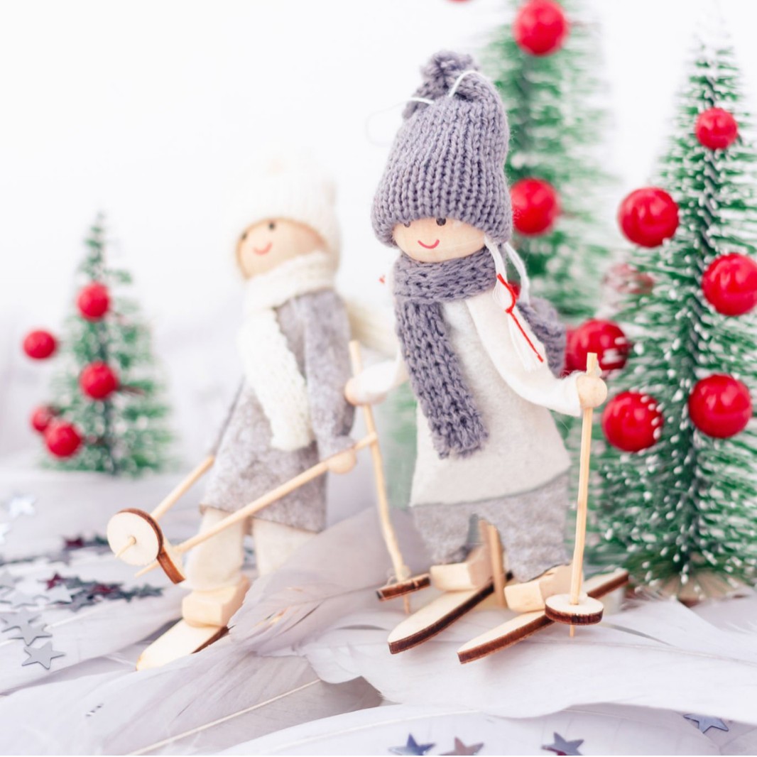 Decoración de Navidad creativa muñeca de madera muñeca de esquí de Navidad colgante árbol mini muñeca