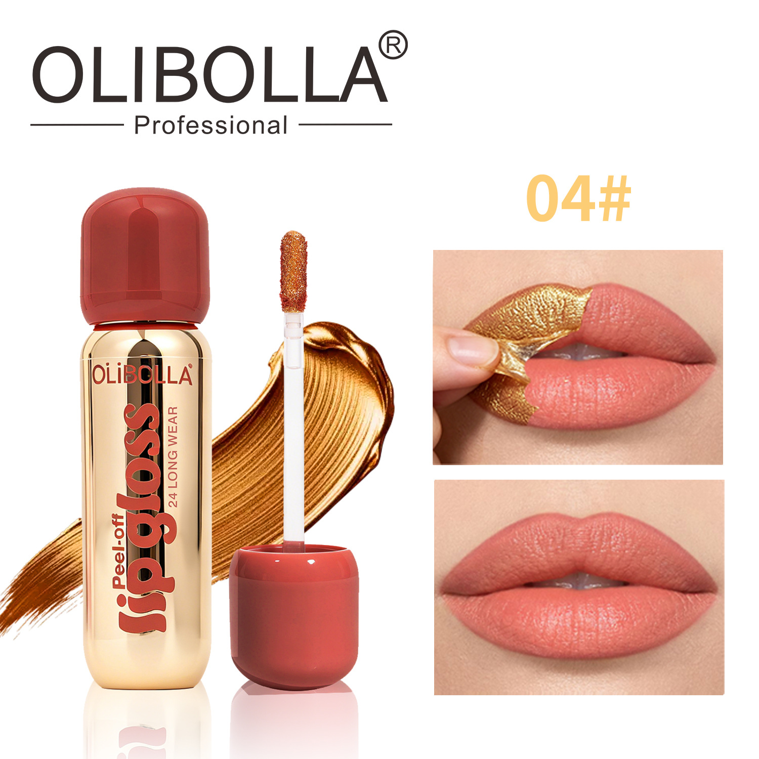 Transfronterizo exclusivo OLIBOLLA matte dorado lápiz de lápiz labial, lápiz labial impermeable, máscara labial dorada de peeling duradero